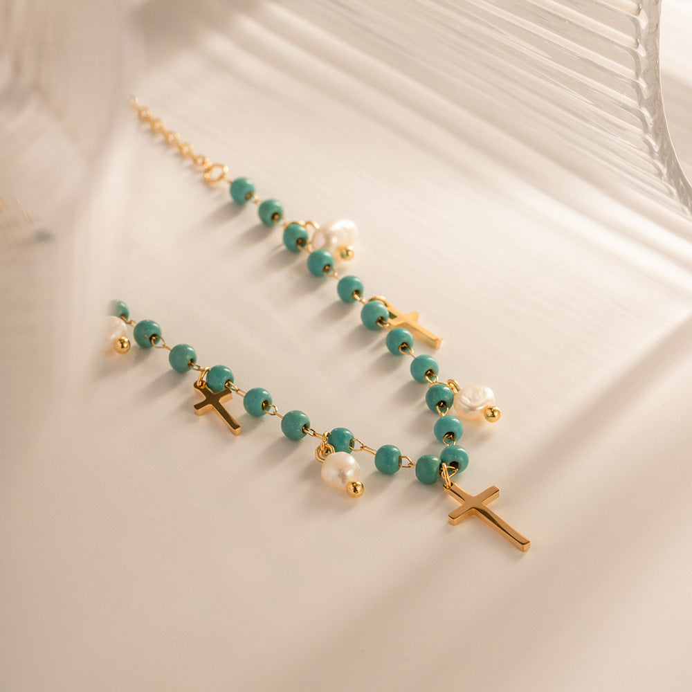 Wholesale Cross Freshwater Pearl Tassel Pendant Necklaces